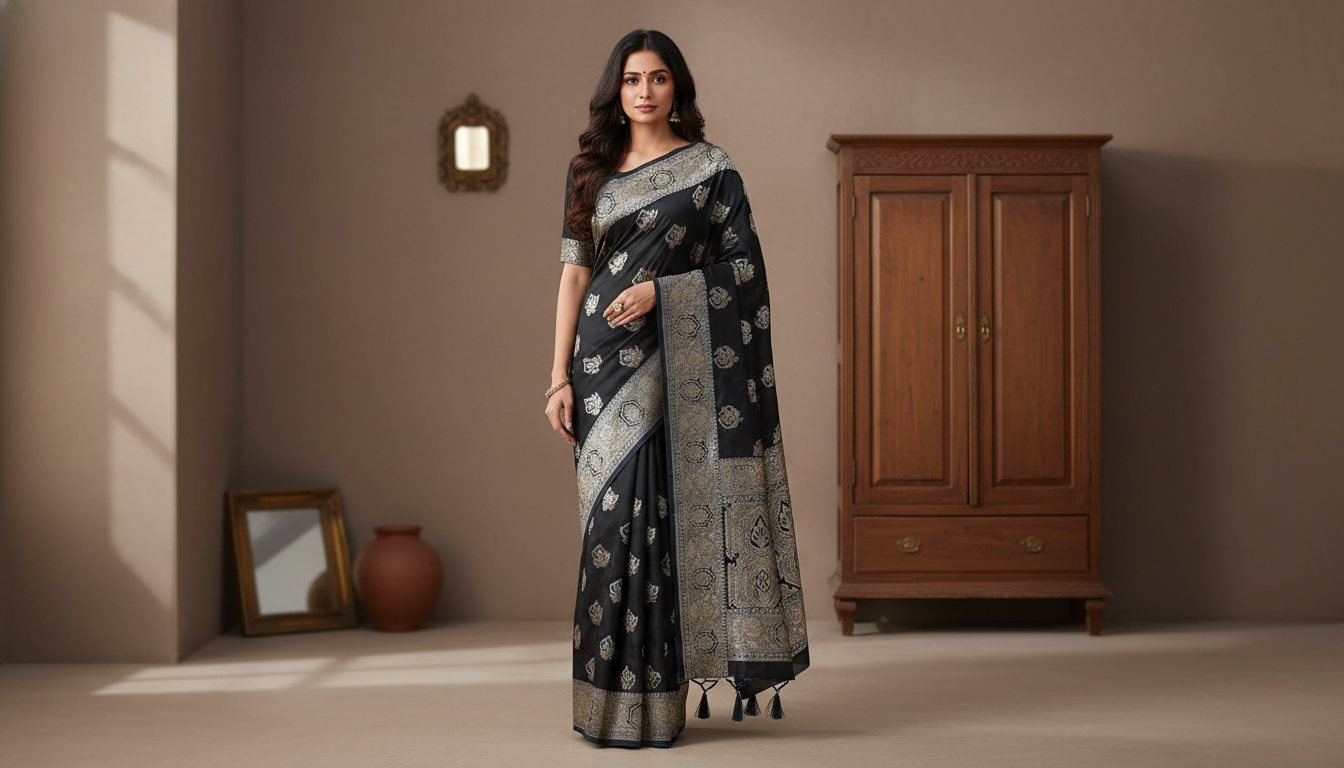 Chandrika Noir Satin Silk Saree