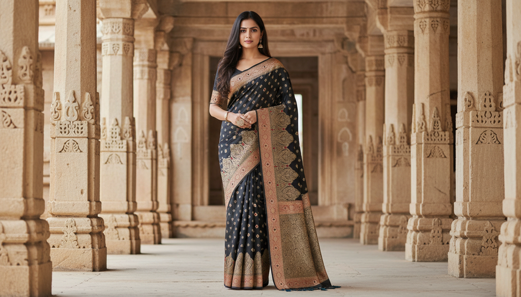 Neerja Black Satin Silk Saree