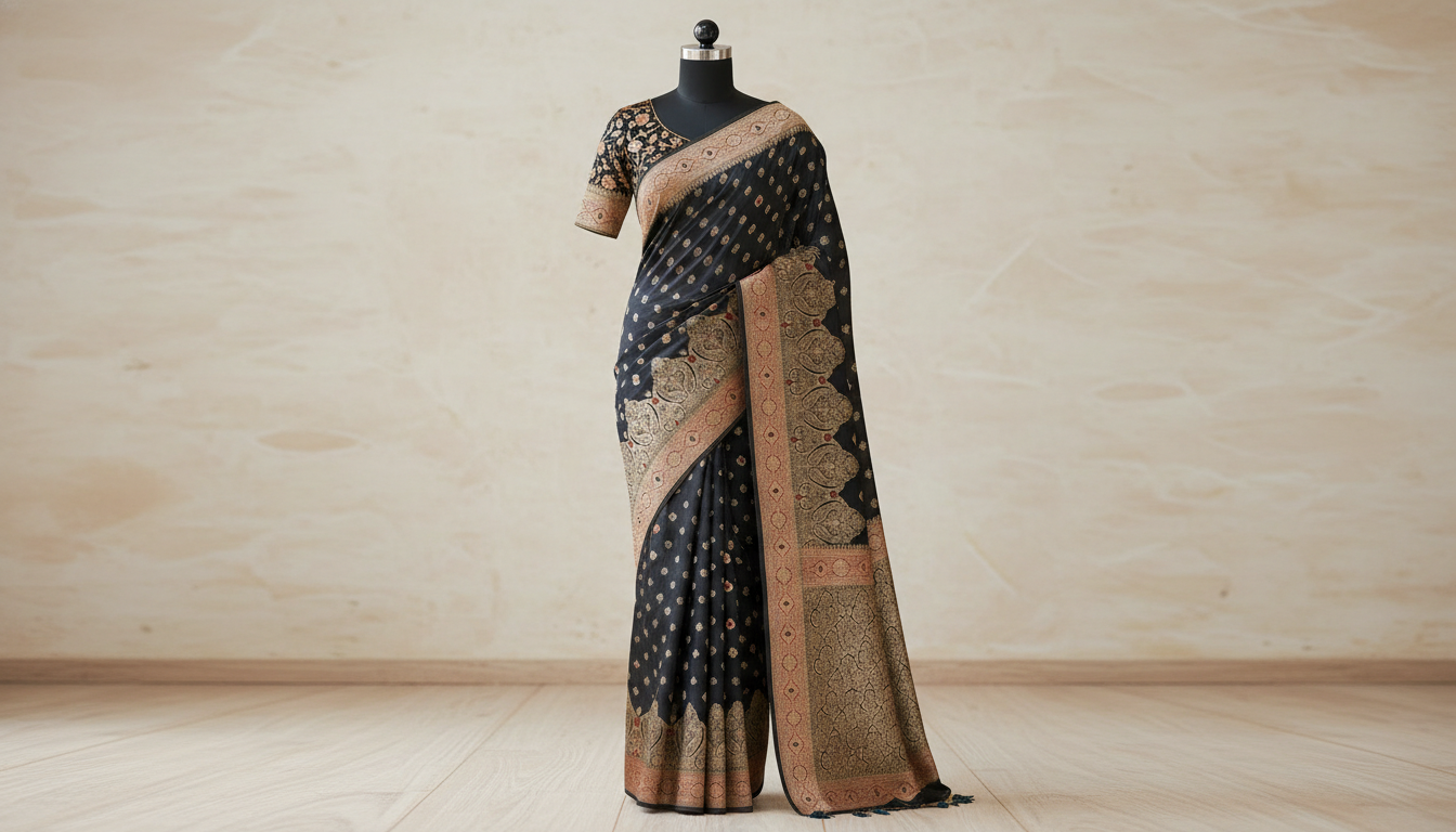 Neerja Black Satin Silk Saree