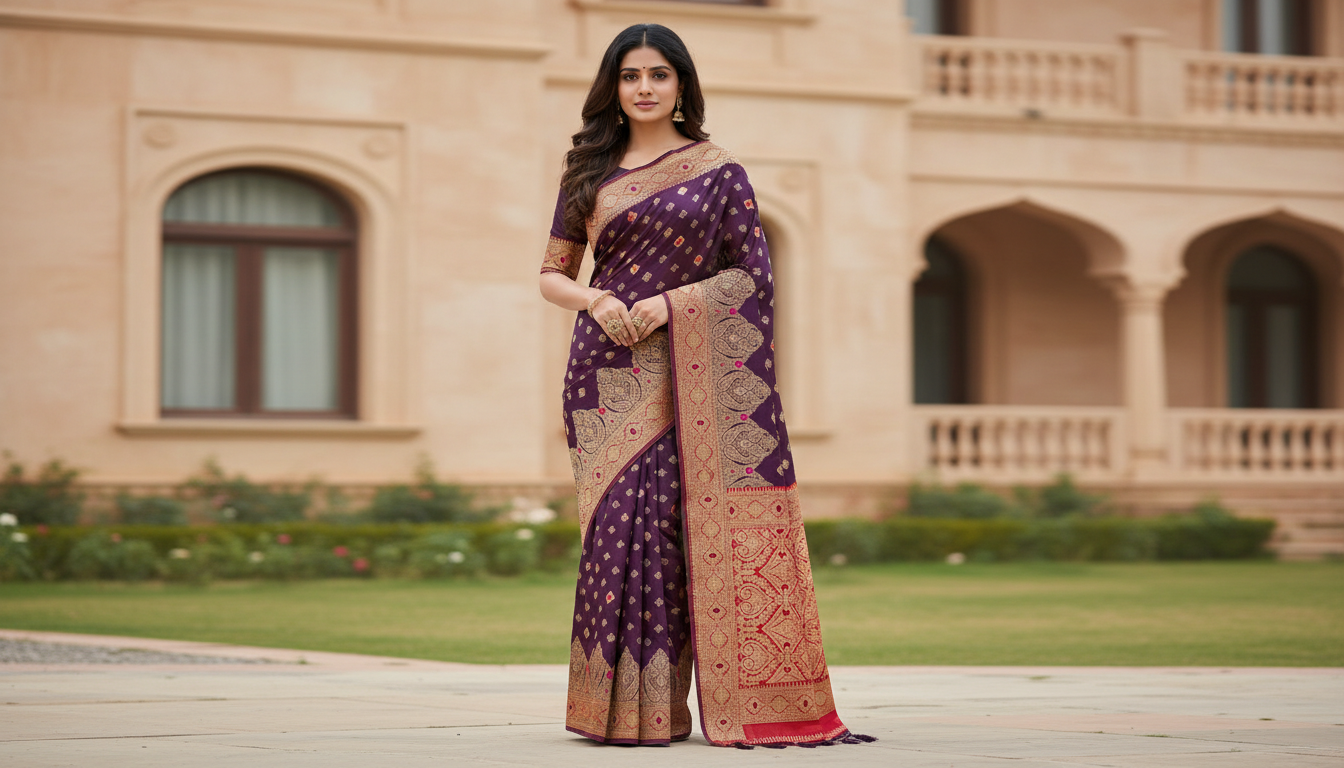 Rajini Royal Purple Satin Silk Saree