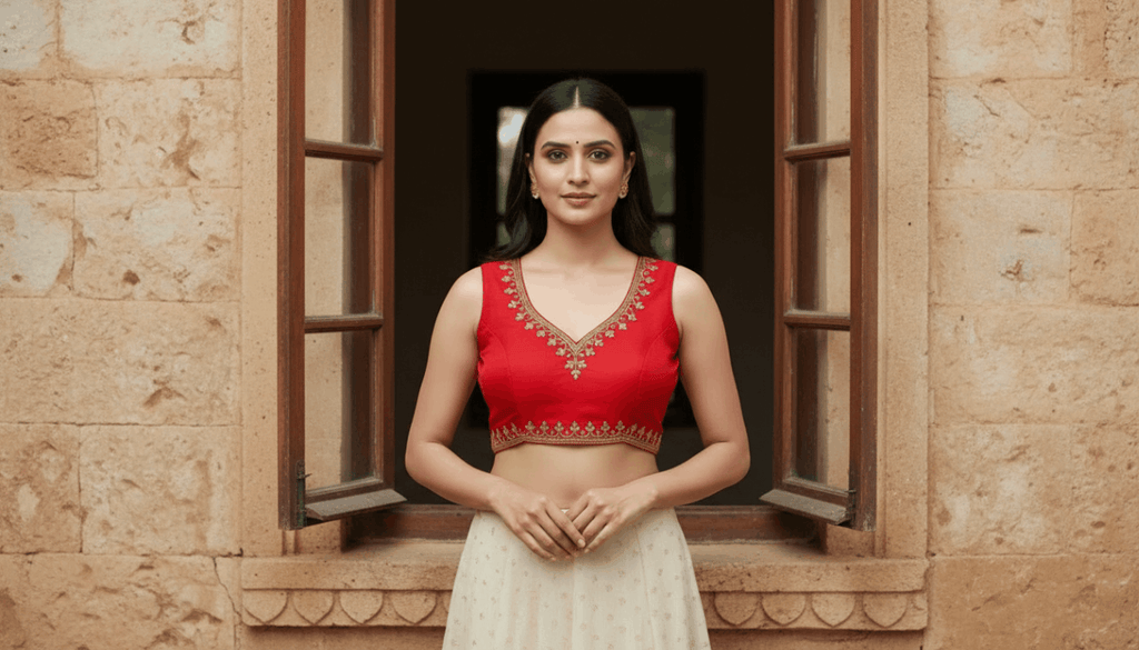 Royal Ombre Zardozi Blouse - Crimson Red