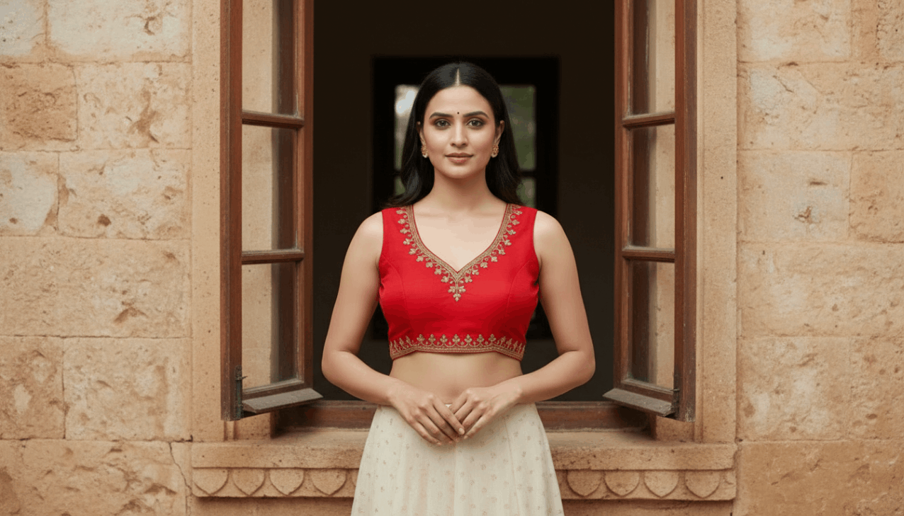 Royal Ombre Zardozi Blouse - Crimson Red