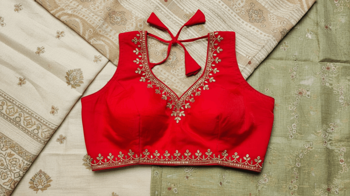 Royal Ombre Zardozi Blouse - Crimson Red