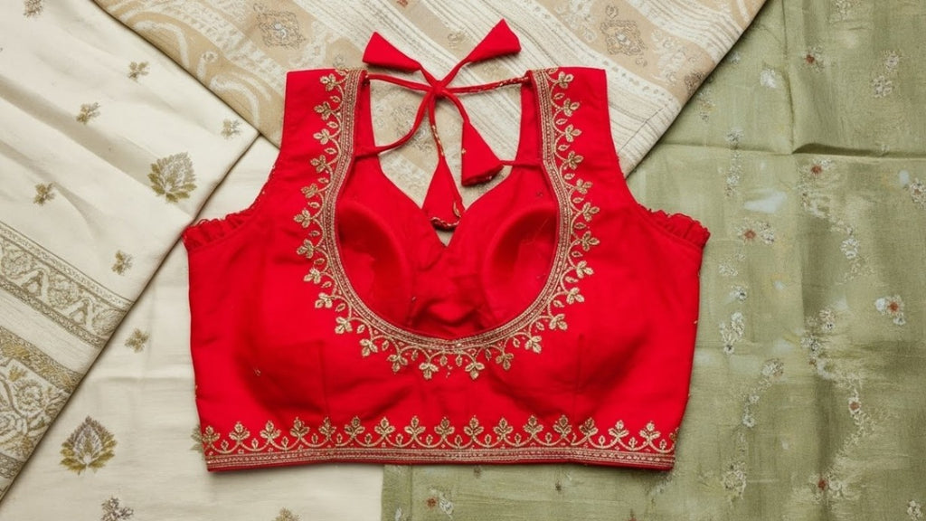 Royal Ombre Zardozi Blouse - Crimson Red