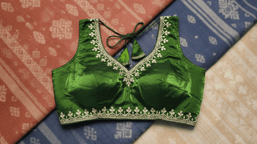 Royal Ombre Zardozi Blouse - Metallic Green