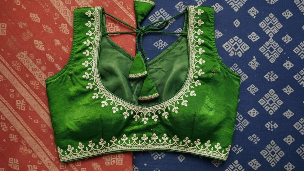 Royal Ombre Zardozi Blouse - Metallic Green