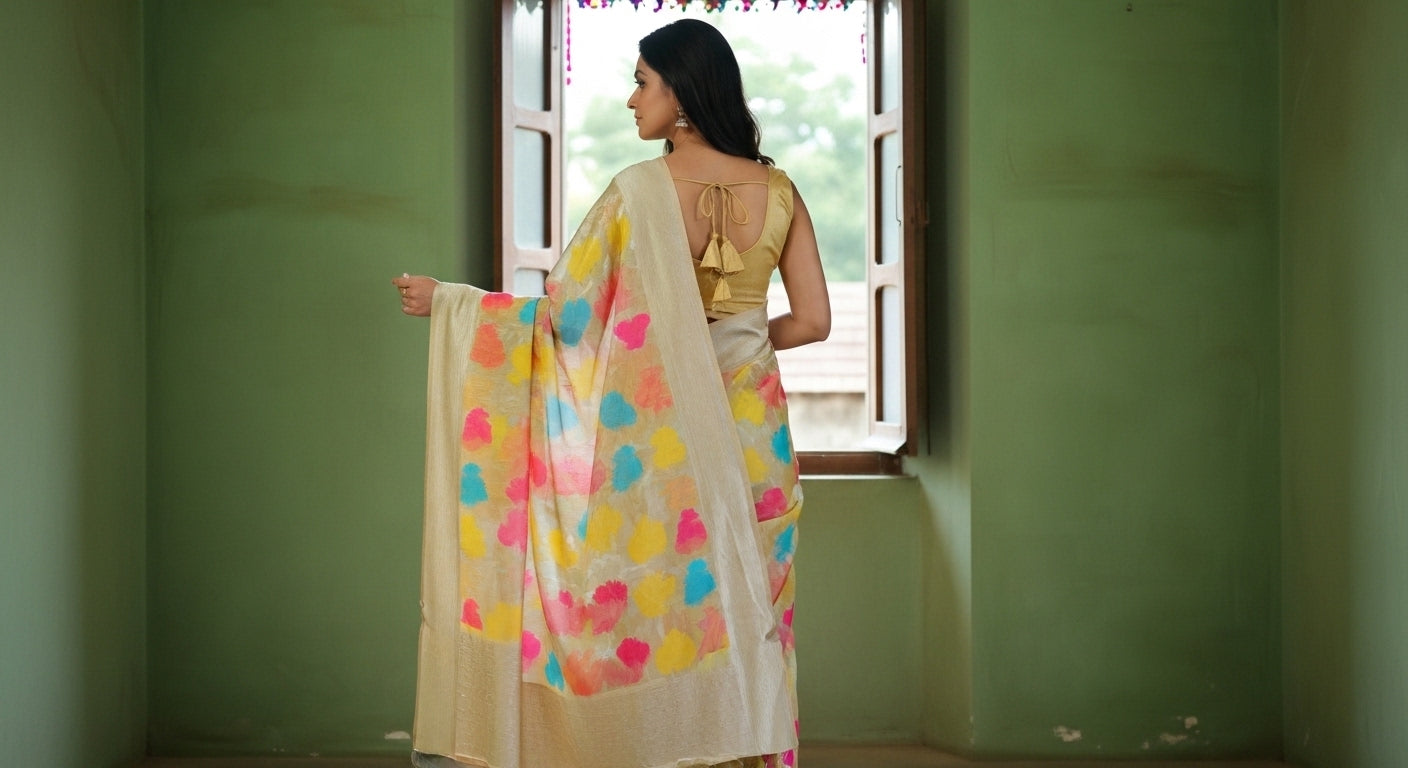 Vasanti Ivory Satin Silk Saree