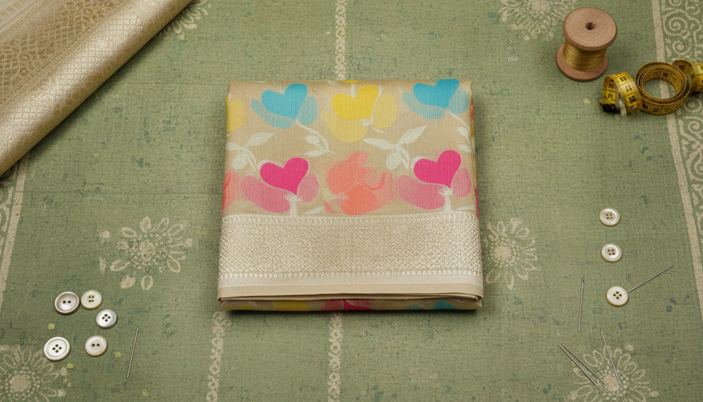 Vasanti Ivory Satin Silk Saree